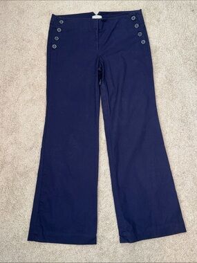 Loft Navy Blue Wide-Leg Sailor Pants with Button Detail Trouser Women's 10